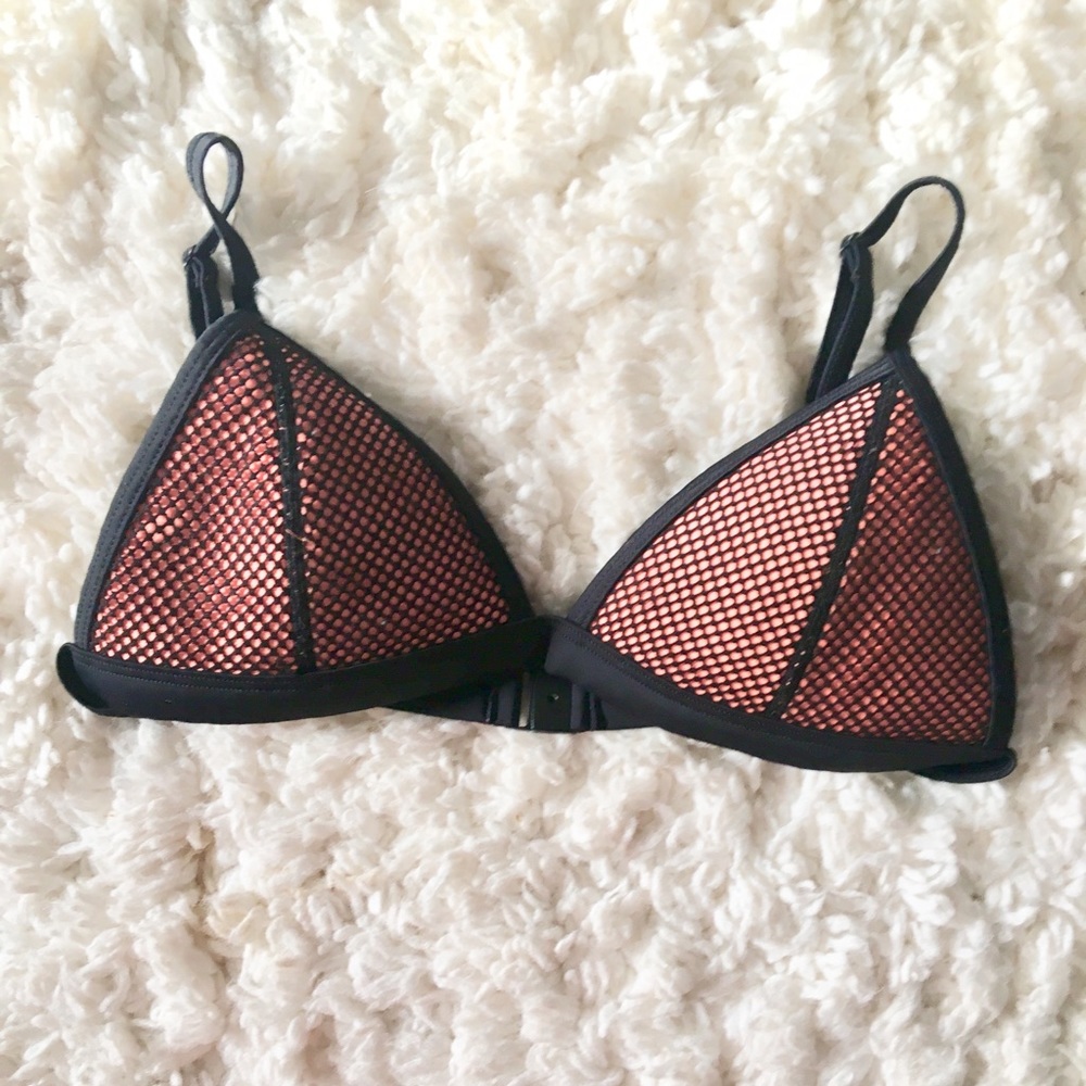 Triangl neon orange & black mesh bathing suit top